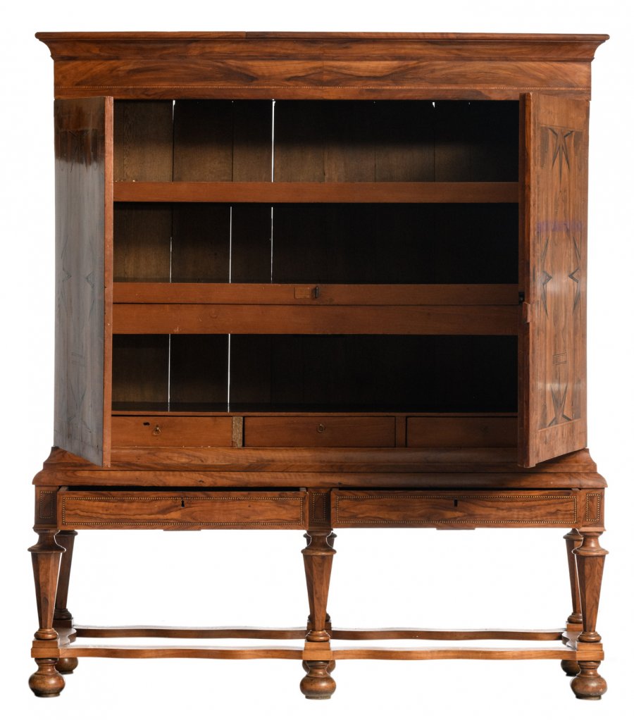 A Dutch marquetry cabinet-on-stand, early 18th C.